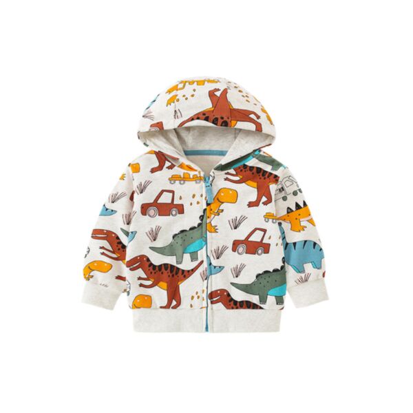 18M-6Y Toddler Boys Long-Sleeved Hooded Jacket Cartoon Dinosaur Print Zipper Jacket Wholesale Childrens Clothing KCV600819