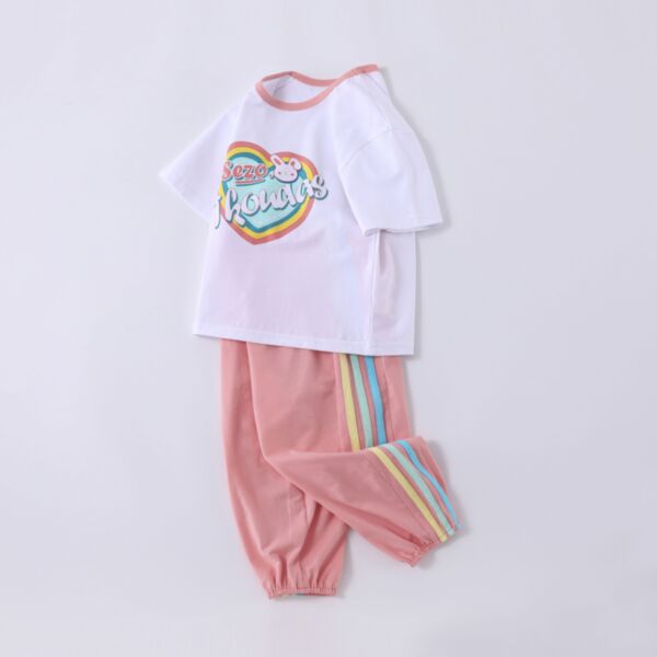 2-12Y Big Kids Girls Sets Letter T-Shirts Striped Sideseam Pants Wholesale Clothing Kidswear V3803284636