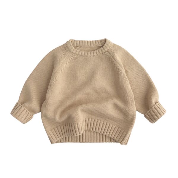 12M-6Y Toddler Girls & Boys Solid Color Raglan Sleeve Knit Vintage Sweater Wholesale Toddler Boutique Clothing KTV386405 beige