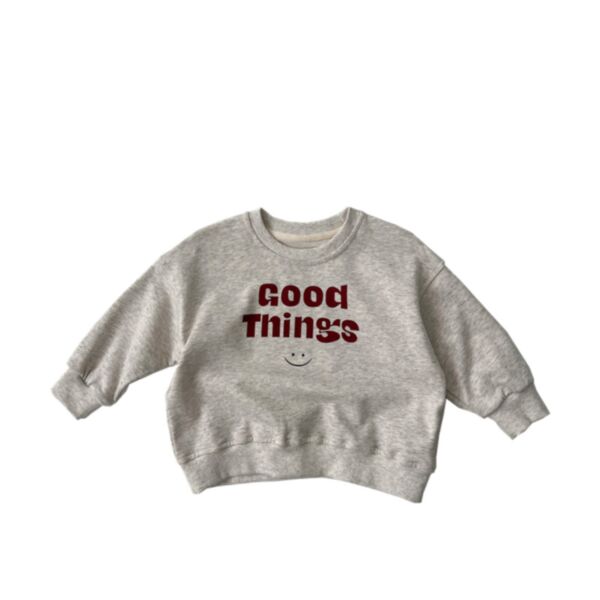 9M-6Y Toddler Girls Round Neck Long Sleeve Loose Pullover Good Things Smiley Face Print Sweatshirt Wholesale Childrens Clothing KTV600792