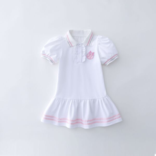 18M-7Y Toddler Girls Polo Collar Striped Sports Dress Wholesale Girls Fashion Clothes V3803234048