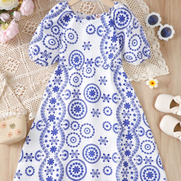 6M-3Y Baby Girls Vintage Blue And White Porcelain Print Dress Wholesale Baby Clothing V3823041500003