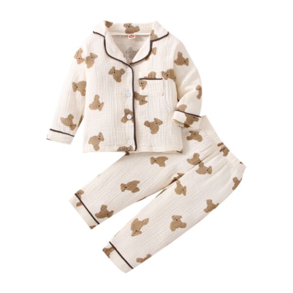 12M-5Y Toddler Sets Bear Long Sleeve Pajamas Shirts & Pants Wholesale Toddler Clothing KSV385937 beige