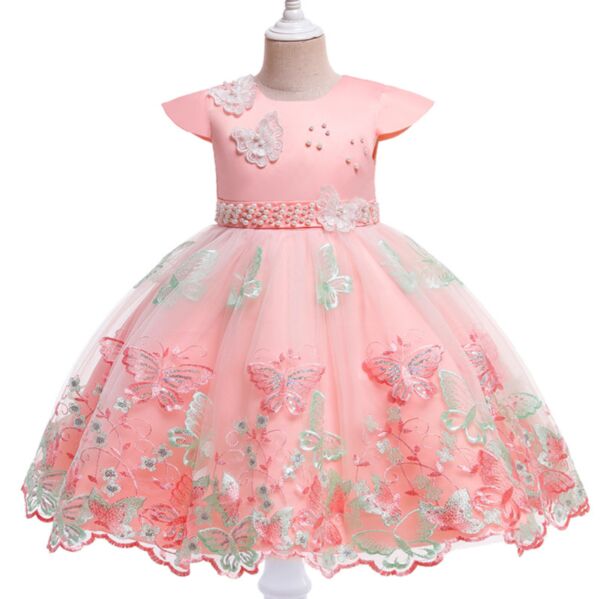 3-12Years Toddler Girl Mesh Puffy Dress Flying Sleeve Round Neck Kid Girl Princess Dress Wholesale Childrens Clothing KDV600561