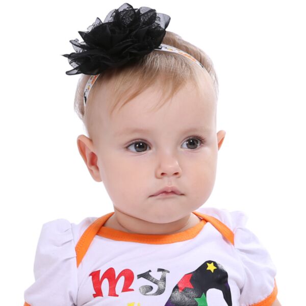 MOQ 5PCS Black Mesh Elastic Flower Halloween Headband Baby Accessories Wholesale KHBV385965 black