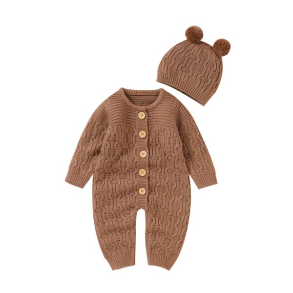 Round Neck Solid Color Knitted Baby Rompers Wholesale 21101098