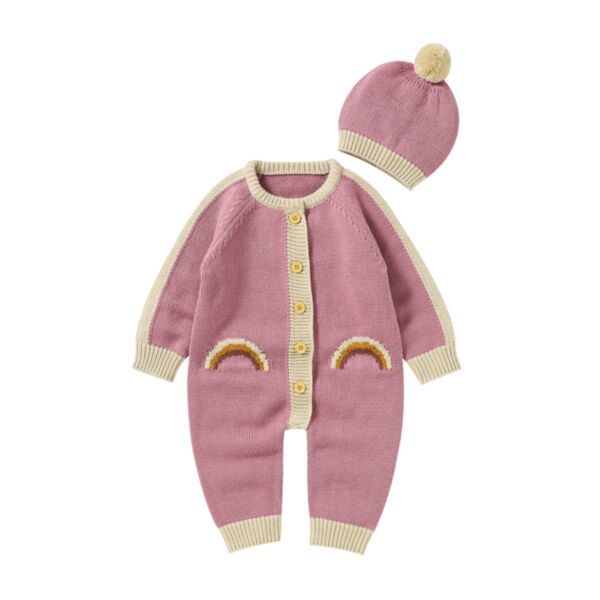 Rainbow Colorblock Jumpsuit And Hat Baby Bodysuits Wholesale 21101092
