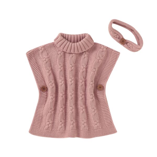 Mock Neck Sleeveless Knitted Baby Sweater Wholesale And Headband  21101701