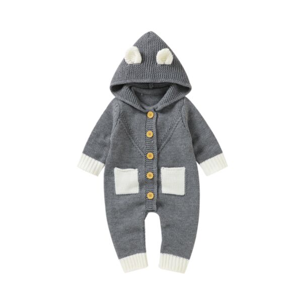 Colorblock Knitted Ears Hooded Baby Girl Jumpsuit 21101089