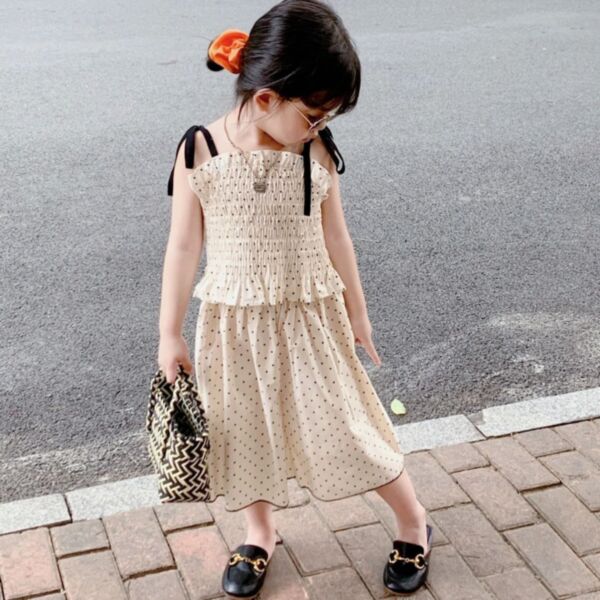 18M-7Y Toddler Girl Sets Polka Dot Pullover Halter Top And Loose Wide Leg Pants Fashion Girl Wholesale V5923041800054