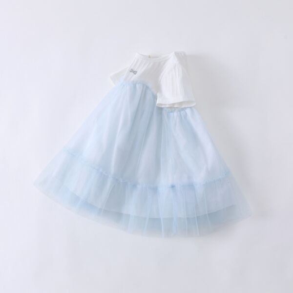 18M-7Y Toddler Girls Shorts Sleeve Patchwork Mesh Dress Wholesale Girls Fashion Clothes V3803234043
