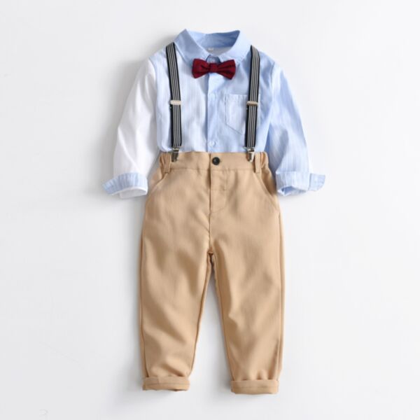 12M-6Y Toddler Boys Suit Sets Colorblock Bowtie Shirts & Suspender Pants Wholesale Boys Clothing KSV385763 khaki