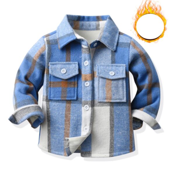 18M-7Y Baby Boys Fleece Plaid Long-Sleeved Coat Lapel Single-Breasted Warm Cardigan Top Wholesale Childrens Clothing KCV600884