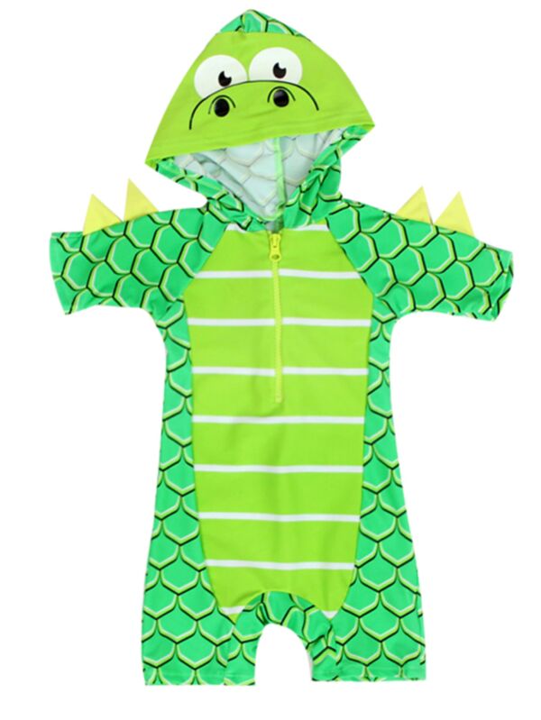 Cartoon Dinosaur Style Hooded Bathing Suit Sun Protection Swimwear