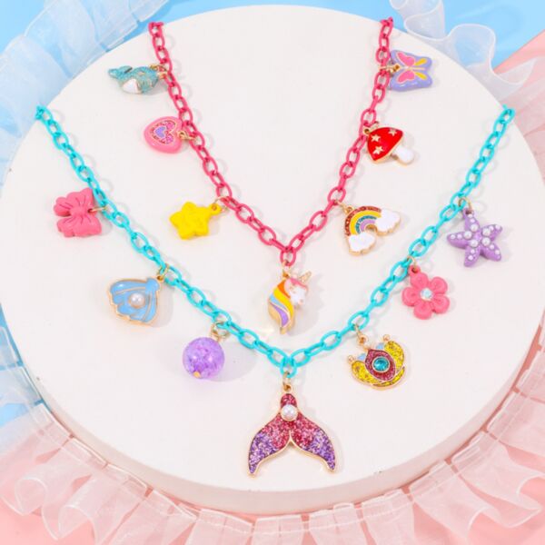 MOQ 2PCS Girls Unicorn Mermaid Pendant Necklace KNV383578