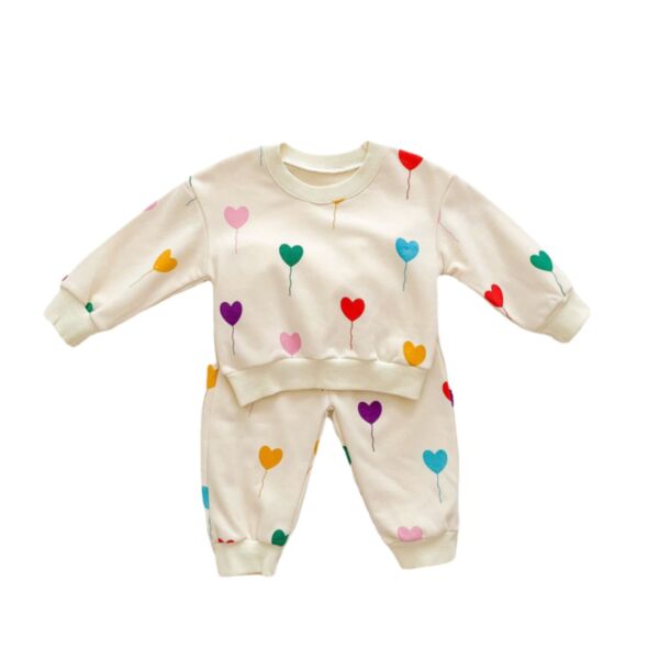 3-24M Baby Sets Colorful Heart Print Long Sleeve Top And Trousers Bulk Baby Clothes Wholesale KSV385555 beige