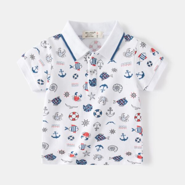 18M-6Y Cartoon Sea Animal Short Sleeve Polo Shirt Wholesale Kids Boutique Clothing