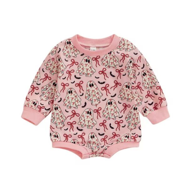0-18M Halloween Bow Spooky Print Bodysuit Wholesale Baby Clothes V3824081700017
