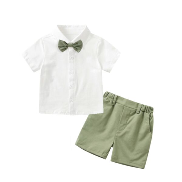 9M-4Y Toddler Boy Sets Solid Color Short-Sleeved Single-Breasted Bow Tie Top And Shorts Wholesale Clothing For Boys V5923033000024