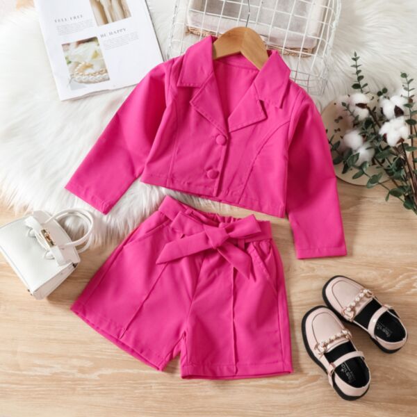 18M-6Y Toddler Girls Sets Solid Color Lapel Jacket & Shorts Wholesale Girls Clothes V3823031500132