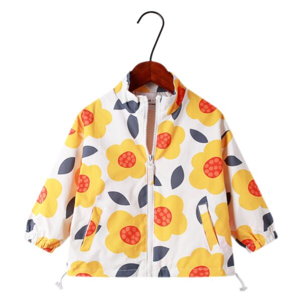 18M-7Y Children's Stand Collar Jacket Striped Flower Zipper Windbreaker Wholesale Toddler Clothes V3823031500062