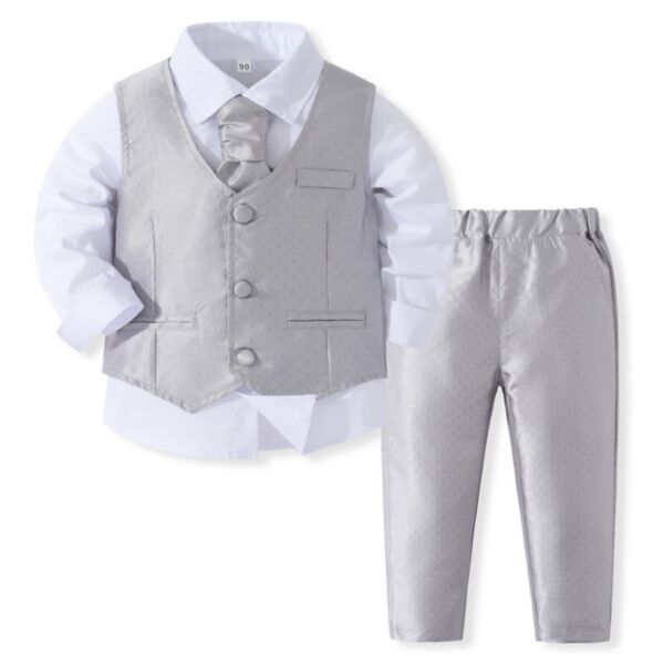 9M-4Y Long Sleeve Shirt And Waistcoat And Pants Boy Suit Set Wholesale Kids Boutique Clothing