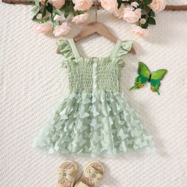 9M-4Y Toddler Girl Solid Color Wrap Mesh Butterfly Suspender Princess Dress Wholesale Girls Fashion Clothes V5923032100077