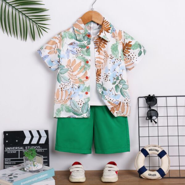 12M-6Y Toddler Boys Tropical Print Shirt Shorts Holiday Casual Two Piece Set Wholesale Boys Clothing V3824050500100