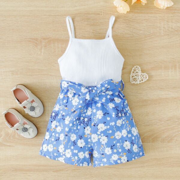 18M-6Y Toddler Girls Suspenders Ribbed Floral Mosaic Rompers Fashion Girl Wholesale V3823032300227