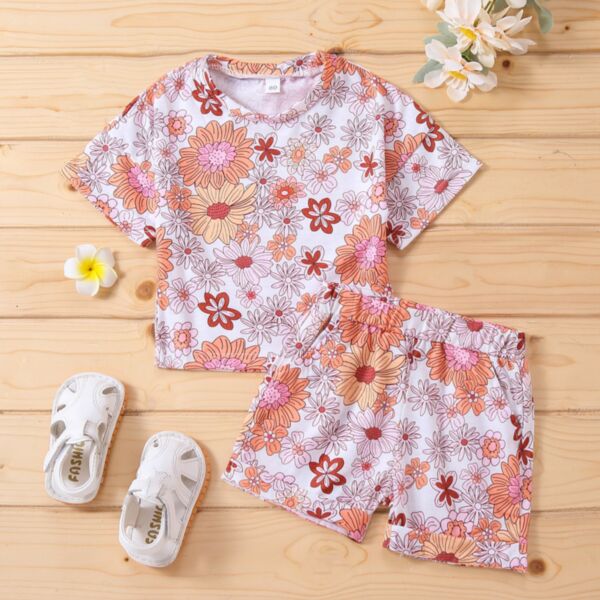 9M-4Y Toddler Girls Sets Flower Print T-Shirts & Shorts Wholesale Girls Clothes V3823032900039