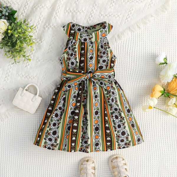 9M-4Y Old Fashion Daisy Striped Sleeveless Dress Wholesale Kids Boutique Clothing