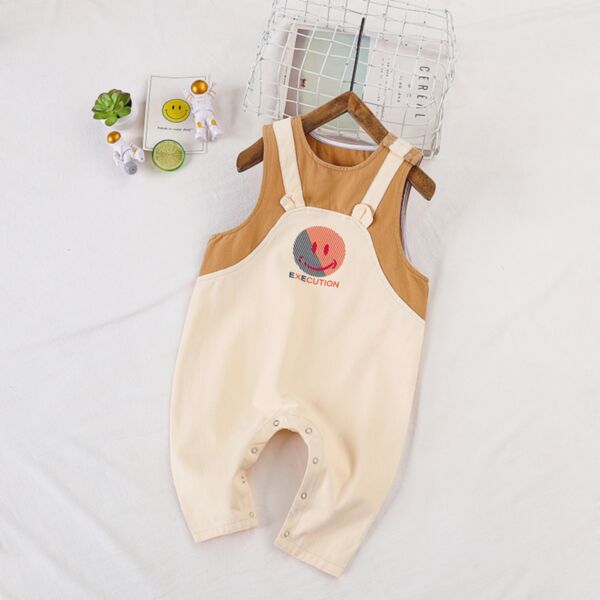 6M-3Y Colorblock Sleeveless Smile Face Cartoon Print Jumpsuit Baby Wholesale Clothing