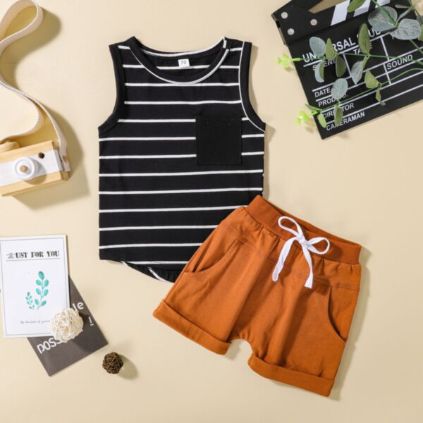 3-18M Baby Girl & Boy Sets Sleeveless Striped Top And Shorts Wholesale Baby Clothing V5923032300216
