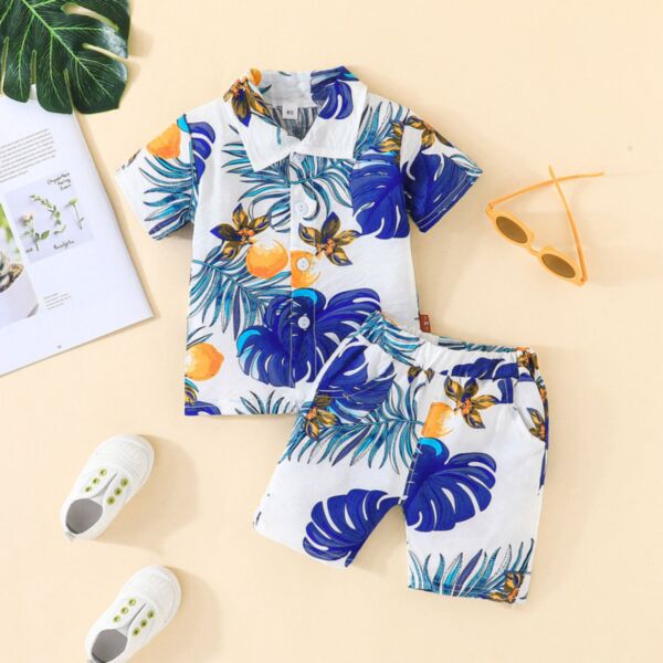 9M-4Y Toddler Boy Sets Short-Sleeved Coconut Tree Animal Print Single-Breasted Top And Shorts Wholesale Clothing For Boys V5923032300191