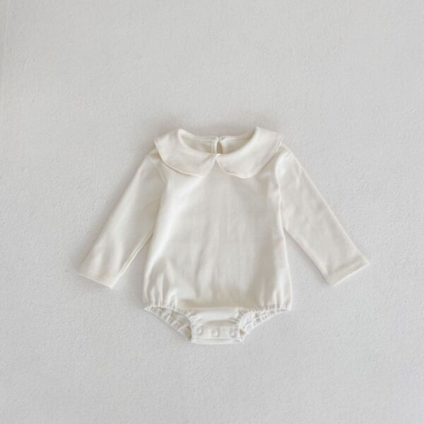 0-18M Solid Color Wide Collar Long Sleeve Romper Baby Wholesale Clothing