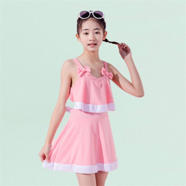 11-15Y Lotus Bowknot Suspender Dress Swimwear Wholesale Kids Boutique Clothing