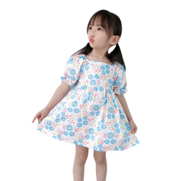 9M-3Y Flower Print Lotus Short Sleeve Dress Baby Wholesale Clothing
