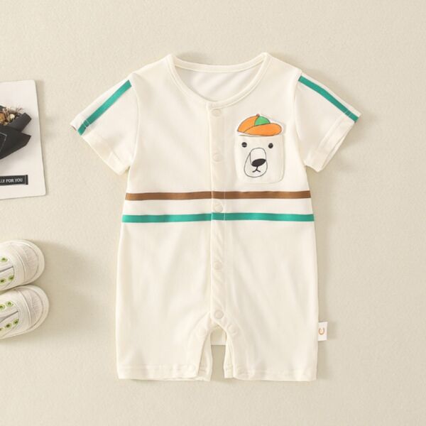 0-12M Striped Short Sleeve Button Jumpsuit Baby Wholesale Clothing