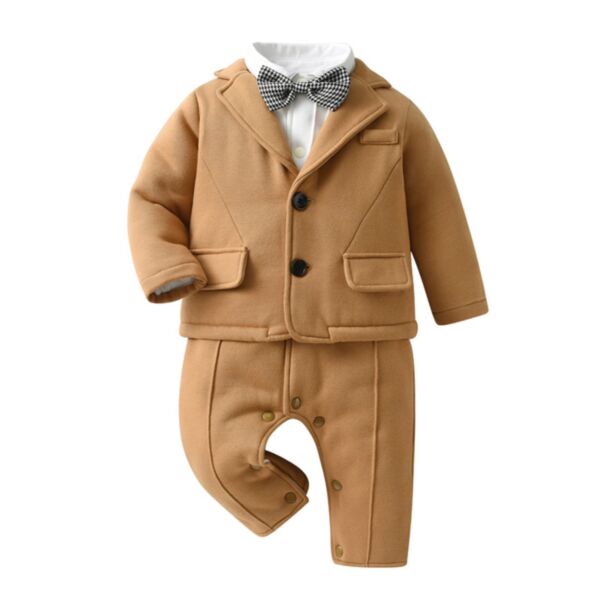 3-24M Solid Color Coat And Colorblock Jumpsuit Set Baby Wholesale Clothing