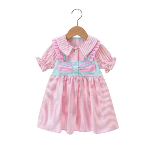 18M-5Y Toddler Girl Bow Tie Undershirt Splicing Striped Short-Sleeved Princess Dress Girl Wholesale Boutique Clothing V5923031600065