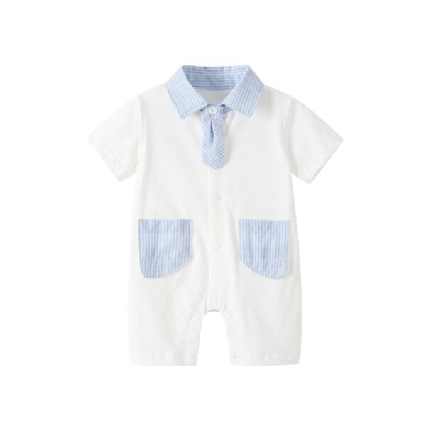 3-24M Baby Boys Plaid Lapel Shorts-Sleeve Jumpsuit Wholesale Baby Clothing V3823010601021