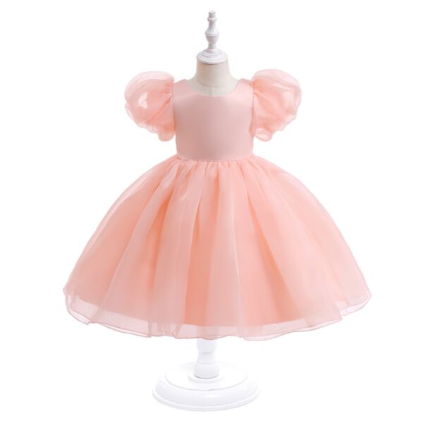 2-7Y Toddler Girls Solid Color Puff Sleeve Dress Wholesale Girls Fashion Clothes V3823031400071