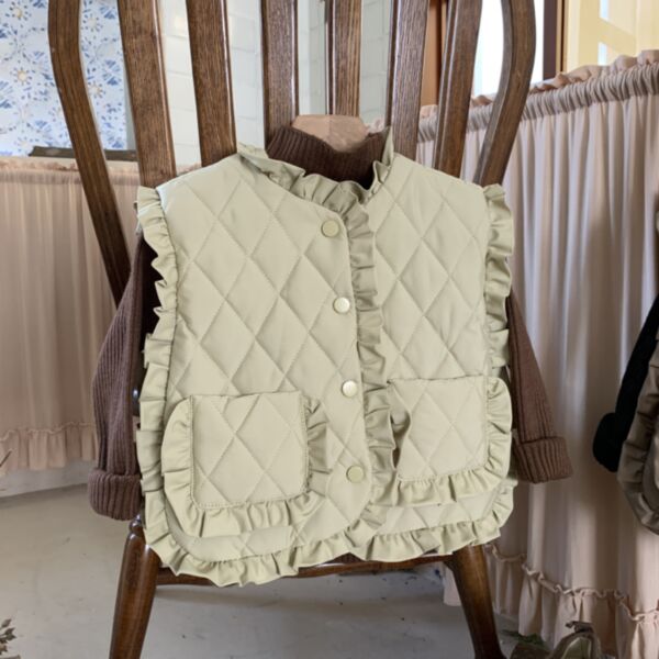 18M-6Y Toddler Solid Color Ruffled Warm Cotton Girls Vest Wholesale Girls Clothes AliceV3823030300142