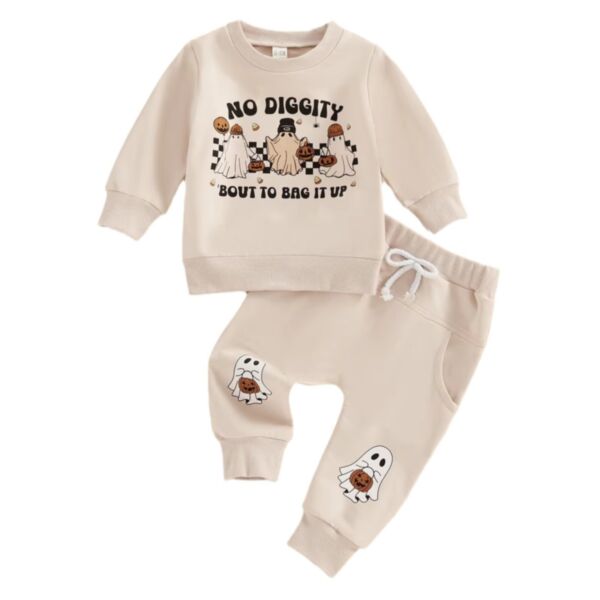 0-3Y Baby Halloween Letter Ghost Print Sweatshirt And Pants Wholesale Baby Clothes V3824090500142