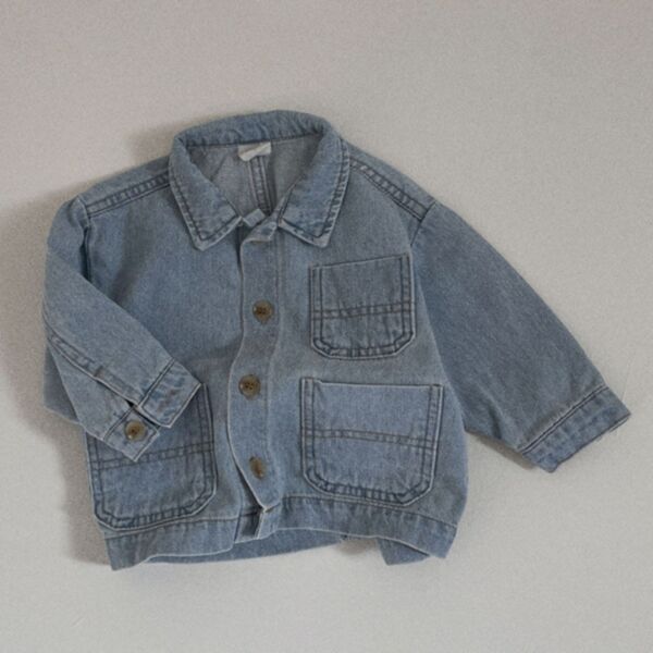 6-24M Baby Girl & Boy Long Sleeve Solid Color Lapel Casual Denim Jacket Wholesale Baby Clothing V59230223000013