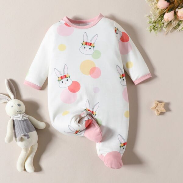 0-9M Bunny Pattern Baby Pajamas Onesie Wholesale Baby Clothing V3824040700272