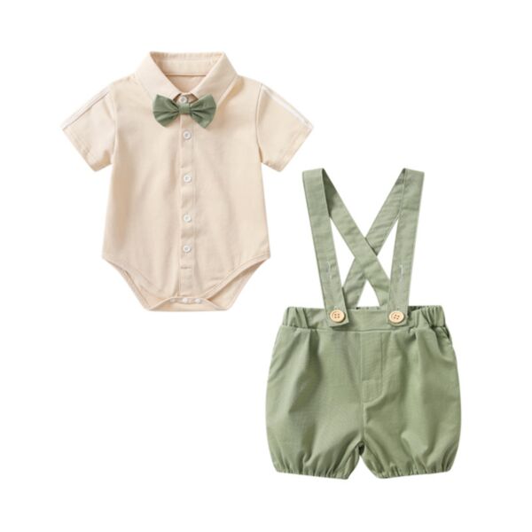 3-24M Baby Boys Suit Sets Solid Color Lapel Bodysuit & Suspender Shorts Wholesale Baby Clothing V3823010600023
