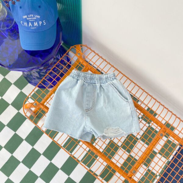6M-4Y Toddler Girl & Boy Solid Color Vintage Ripped Denim Shorts Wholesale Children Clothing V5923032800278