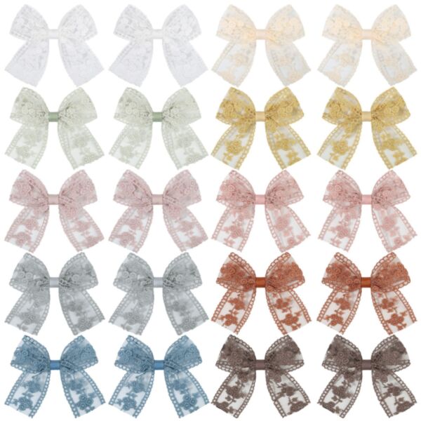 20PCS Children's Hair Clip Embroidery Mesh Lace Bow Princess Style Ponytail Hair Accessories V3823031600376