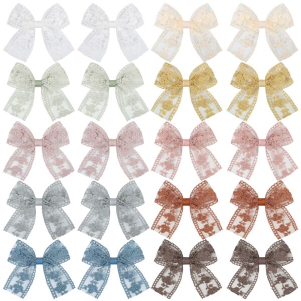 20PCS Children's Hair Clip Embroidery Mesh Lace Bow Princess Style Ponytail Hair Accessories V3823031600376